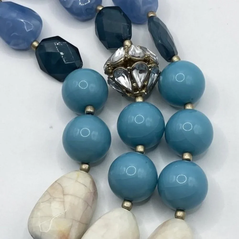 Triple Strand Acrylic Faceted Beads Wood Gold Tone LYNDELL NYC Designer Necklace